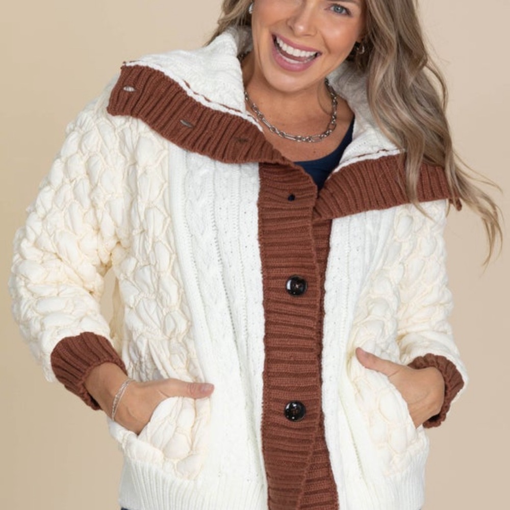 Like Love Cable Knit Button Cardigan - Size Medium